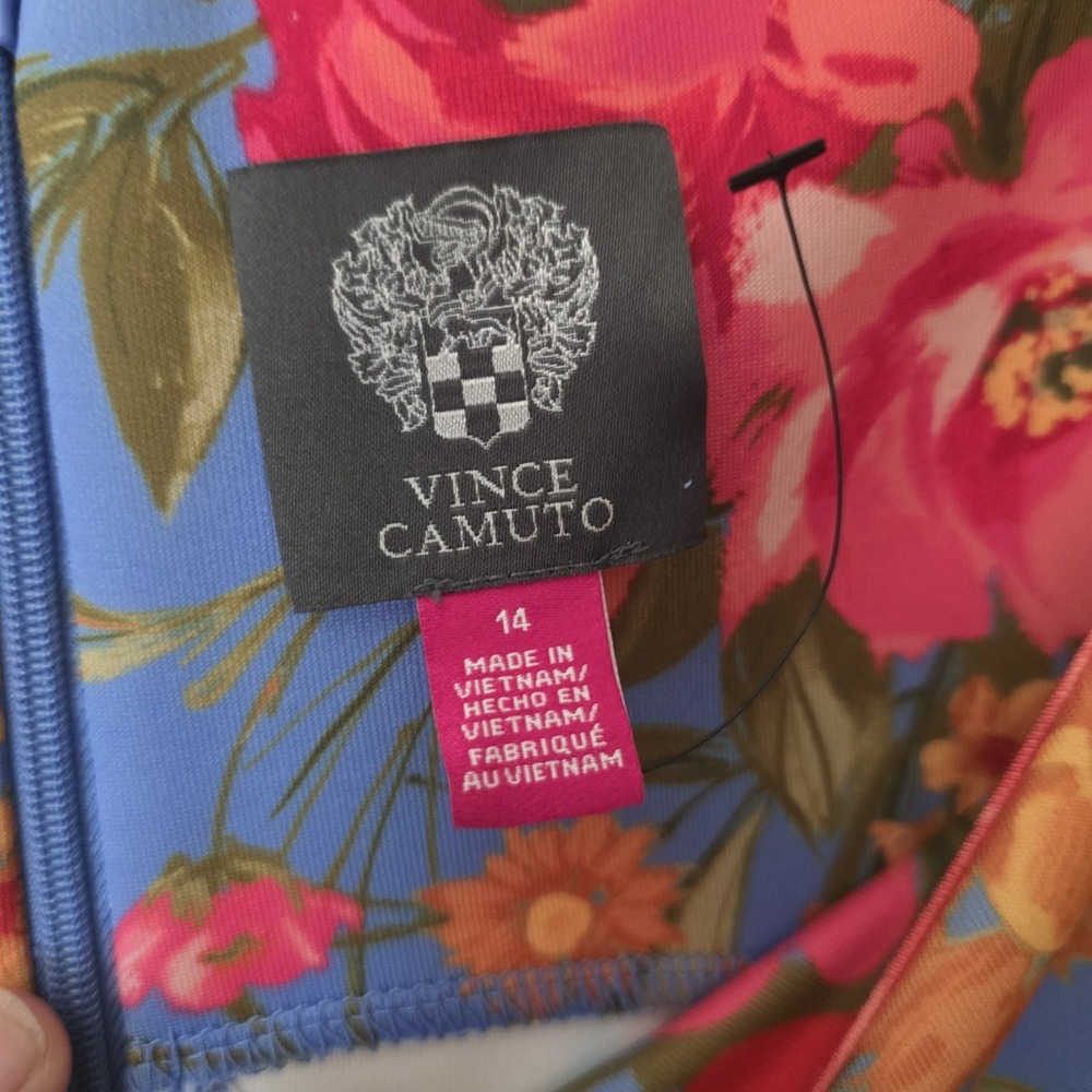 Vince Camuto Floral Dress Women Sz 14 Scuba Knit Zip Pockets Garden Fairy Forest - Picture 2 of 12